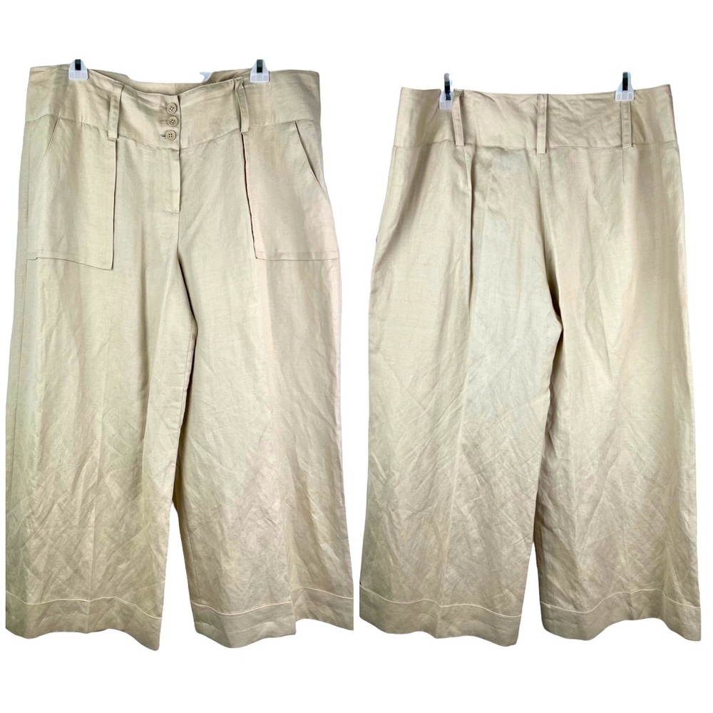 Lifestyle Attitude by Larry Levine Linen Blend Khaki Wide Leg Carpi Pant Plus 16